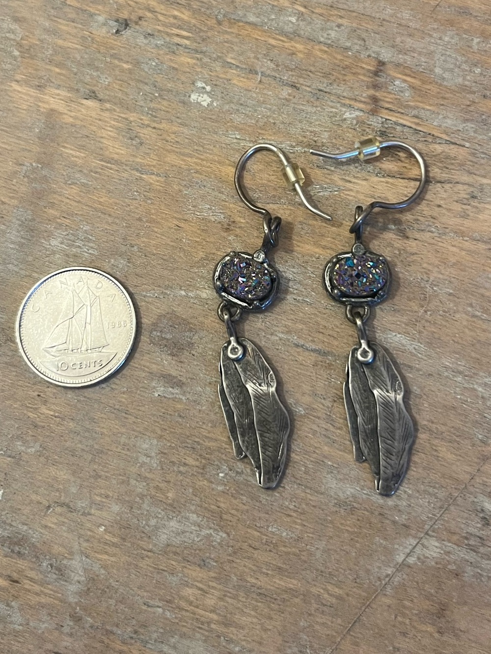 Vintage sterling feather earrings